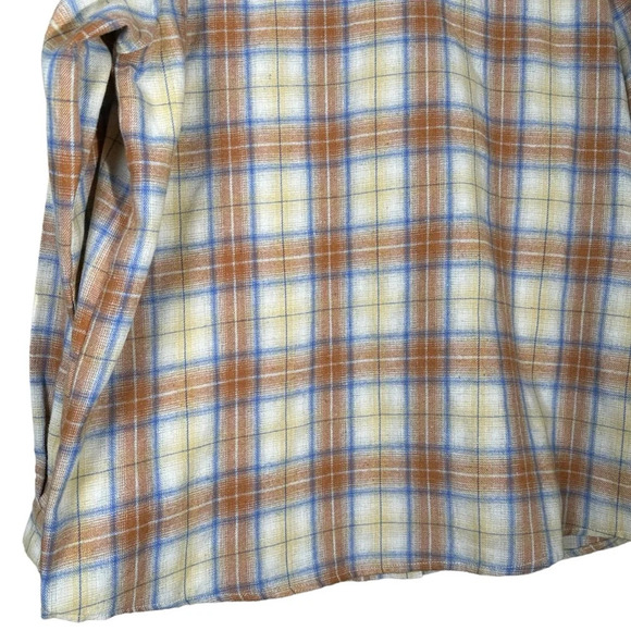 Princess Poly Medium Large Flannel Shirt Orange Blue Women Comfy Soft Grunge - Picture 8 of 8